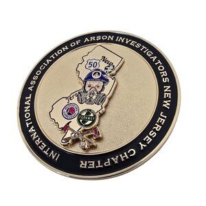 IAAI New Jersey Arson Investigators Challenge Coin Gold Black Spinning Center